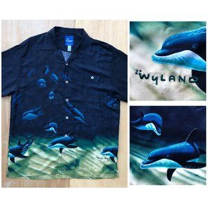 WYLAND SIGNATURE Men’s Rayon Deep Sea Dolphins Hawaiian Shirt sz XL